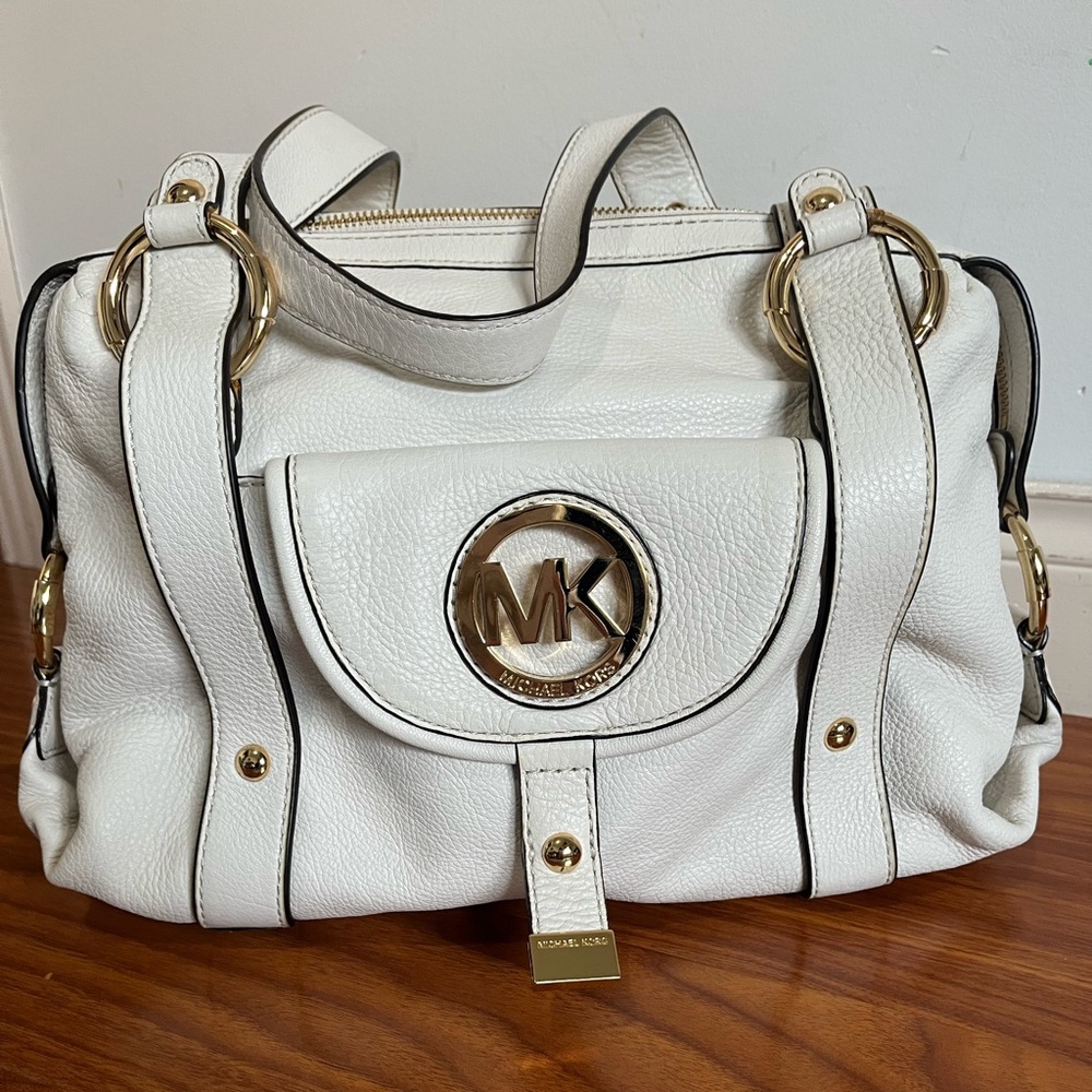 Michael Kors White Satchel with Gold Accents